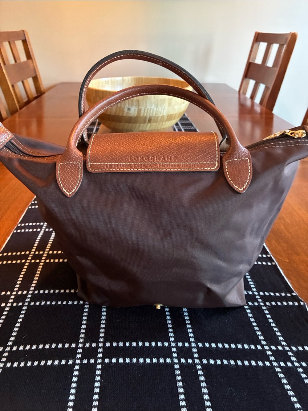 Longchamp Le Pliage Top-Handle Bag chocolate brown small tote purse - Picture 5 of 7